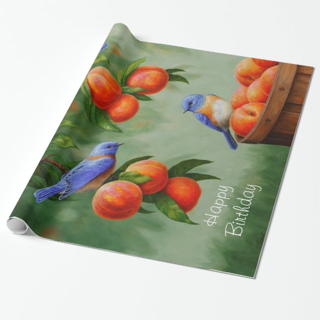 Papel De Presente Peach Tree e Western Bluebird (Desenrolado)
