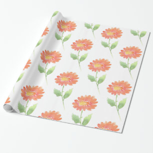 Papel De Presente Peach Watercolor Daisy