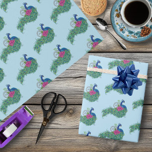 Papel De Presente Peacock Blue Lotus Flower Henna