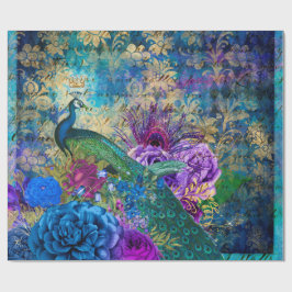 Papel De Presente Peacock Cortado na Floral Azul