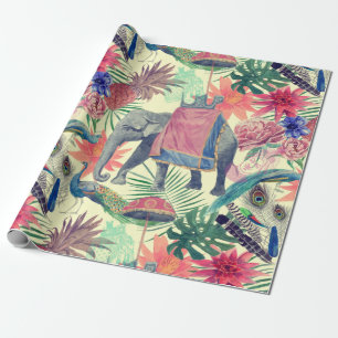 Papel De Presente Peacock Elefante Exótico Bonito
