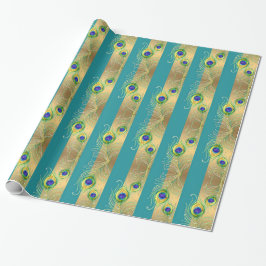 Papel De Presente Peacock Feather Dourada Swirus Barroco Wreath Jewr