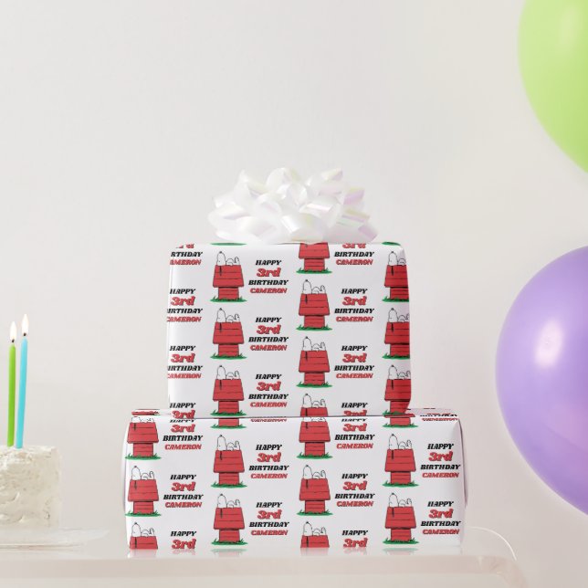 Papel De Presente Peanuts Snoopy Dog House Birthday Wrapping Paper (Presentes para festas)