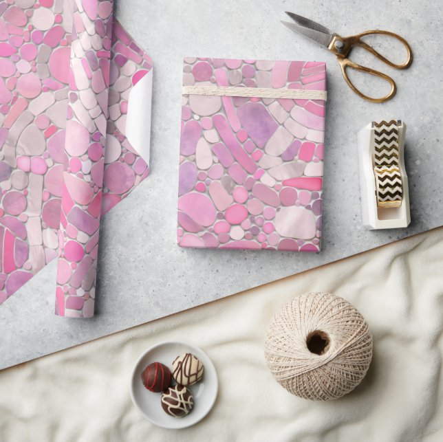 Papel De Presente Pebbles Mosaico Art - Rosa Blush Pink (Artesanato)