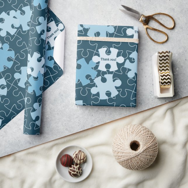 Papel De Presente Peças de Quebra-Cabeça Divertidas em Azul Personal (Artesanato)