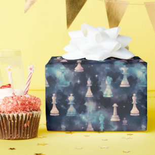 Papel De Presente Peças de Xadrez Nova Galáxia Nebulosa Moderna Espa
