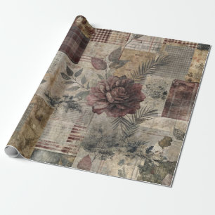 Papel De Presente Pedaço Floral da Cabana Escura - Borgonha & Carvão