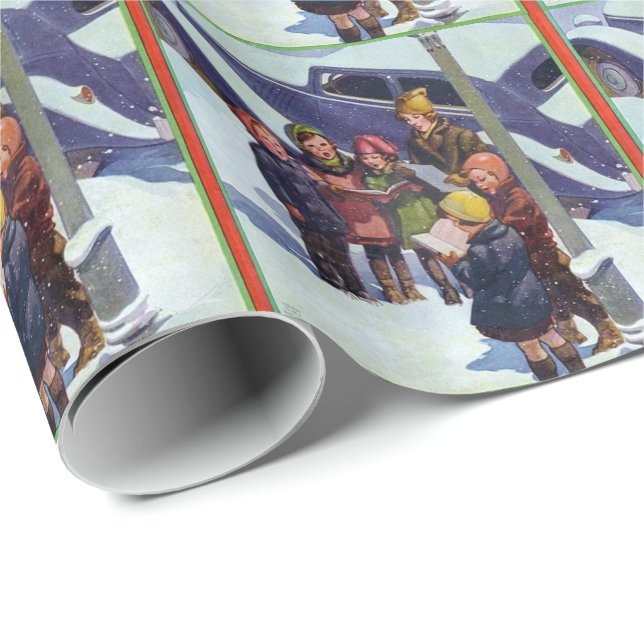 Papel De Presente Pedir esmolas cantando no Natal na Neve (Ponta do rolo)