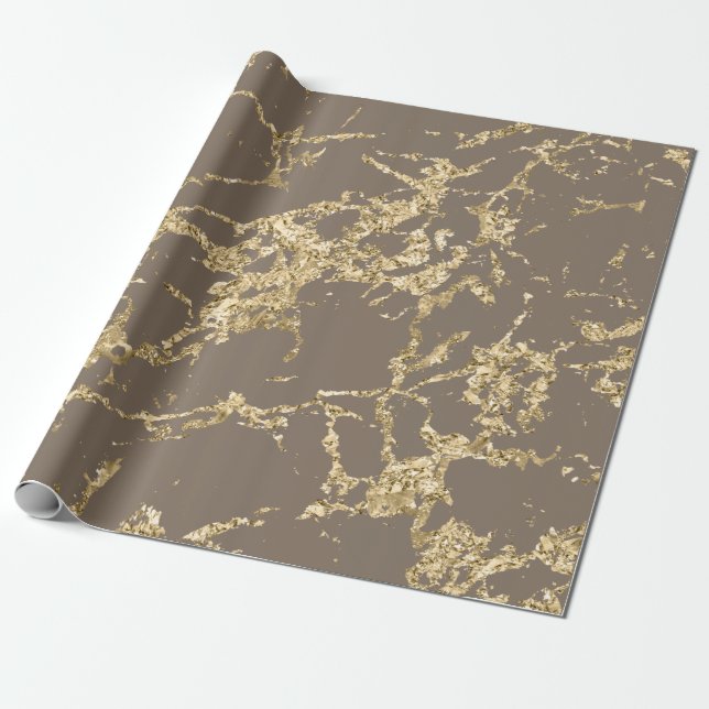 Papel De Presente Pedra do Marble Dourado, magro, castanho (Desenrolado)