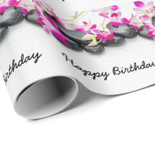 Papel De Presente Pedra quente com orquídea roxa Feliz Aniversário
