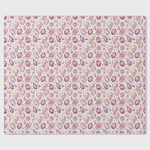 Papel De Presente Pedras Preciosas Rosa Luxuosas e Joias de Cristal