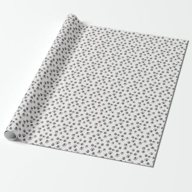 Papel De Presente Pegadas De Pata: Cachorro Monocromo Sem Costura. (Desenrolado)