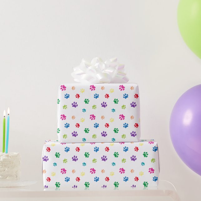 Papel De Presente Pegadas de Pata Pintadas de Arco-Íris (Presentes para festas)
