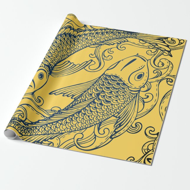 PAPEL DE PRESENTE PEIXE AMARELO AMARELO DE PRESENTE JAPONÊS (Desenrolado)