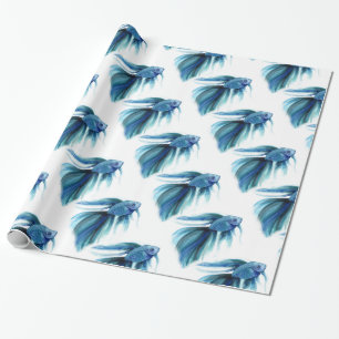 Papel De Presente Peixe Betta Azul