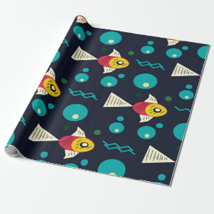 Papel De Presente Peixe Colorido com ondas no mar. Geometria para