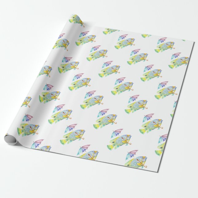 Papel De Presente Peixe com guarda-chuva (Desenrolado)