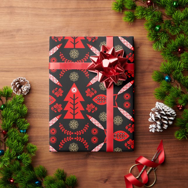 Papel De Presente Peixe de Arte Popular Nórdica (Presente de Natal)