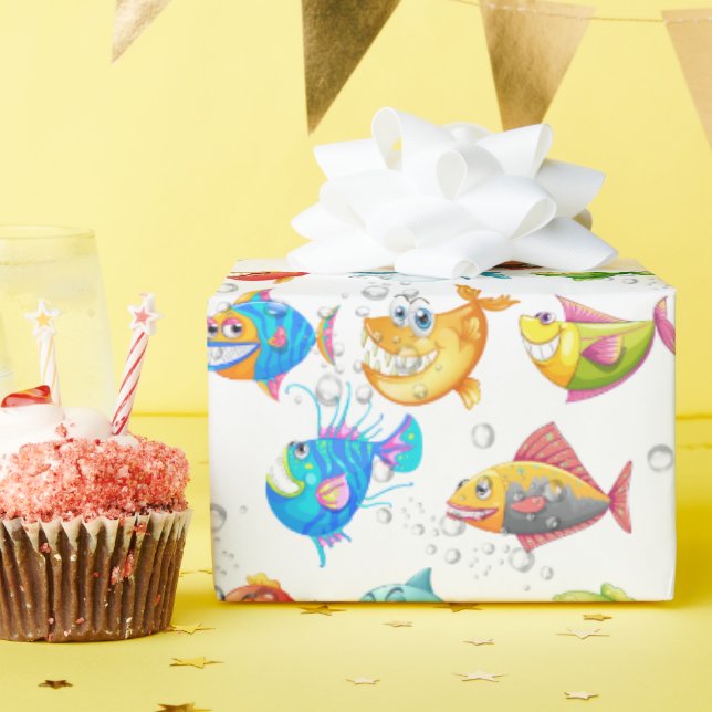 Papel De Presente Peixe Divertido Em Bolhas (Festa de aniversário)