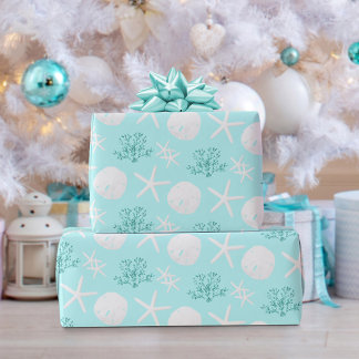 Papel De Presente Peixe-estrela da praia Natal Aqua Azul