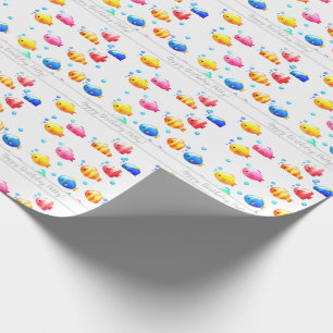Papel De Presente Peixe feliz colorido com bolhas