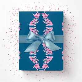 Papel De Presente Peixe Koi Chinoiserie Ogee em Rosa e Aqua Profundo