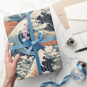 Papel De Presente Peixe Koi Japonês Padrão Sakura
