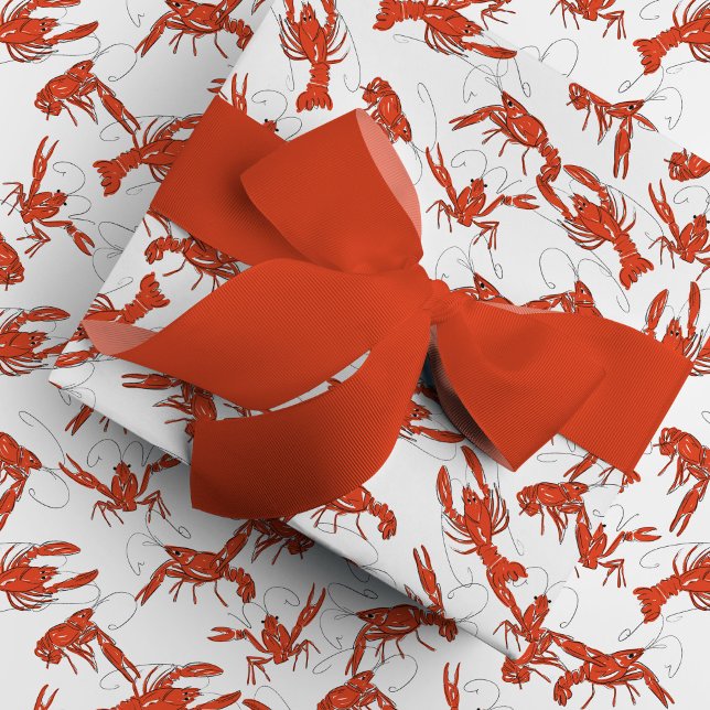 Papel De Presente Peixe-lata vermelho (Red boiled crawfish gift wrapping paper.)
