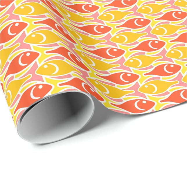 Papel De Presente Peixe moderno do século médio, laranja tangerina (Ponta do rolo)