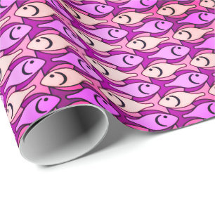 Papel De Presente Peixe moderno do século médio, orquídea e casca ro