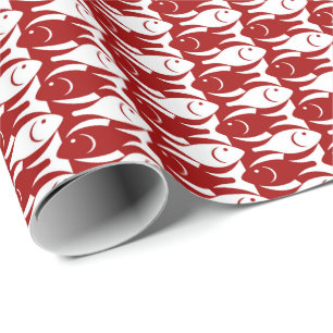 Papel De Presente Peixe moderno do século médio, vermelho escuro e b