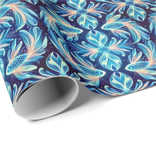 PAPEL DE PRESENTE PEIXE ~ PADRÃO - MAIS AZUL ~ (Ponta do rolo)