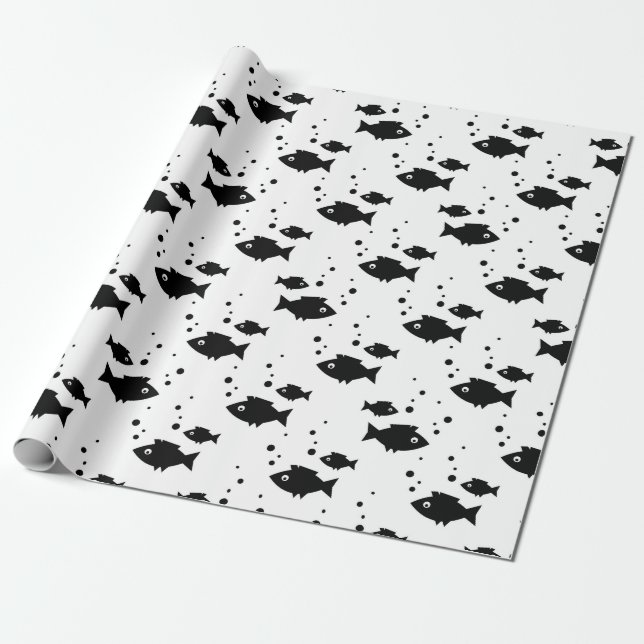Papel De Presente peixe preto no branco (Desenrolado)