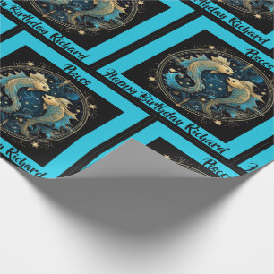 Papel De Presente Peixes Adicione Nome Aniversário Presente Zodiac