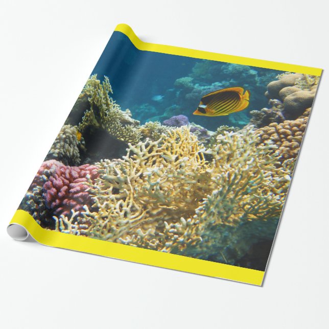 Papel De Presente Peixes amarelos e pretos da borboleta (Desenrolado)