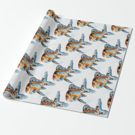 Papel De Presente Peixes dourados do Shubunkin Azul e Laranja