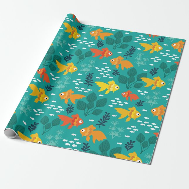 Papel De Presente Peixes Dourados no Aquário (Desenrolado)