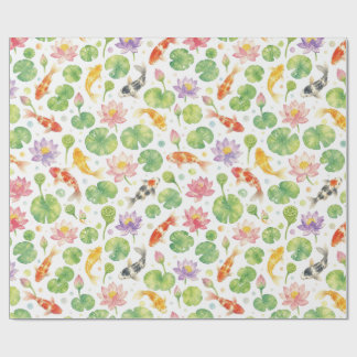 Papel De Presente Peixes koi e lótus