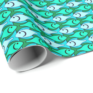 Papel De Presente Peixes modernos do meio século, verde de jade e