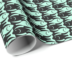 Papel De Presente Peixes modernos do século médio, aqua e preto