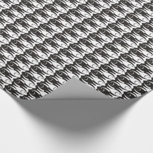 Papel De Presente Peixes modernos do século médio, preto e branco