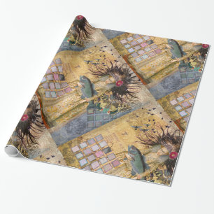 Papel De Presente Peixes Mulher Vintage Gótico Clássico 