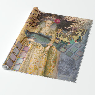 Papel De Presente Peixes Mulher Vintage Gótico Clássico 