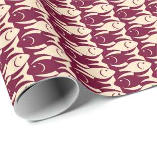 Papel De Presente Peixes, pêssego e marrom modernos do meio século