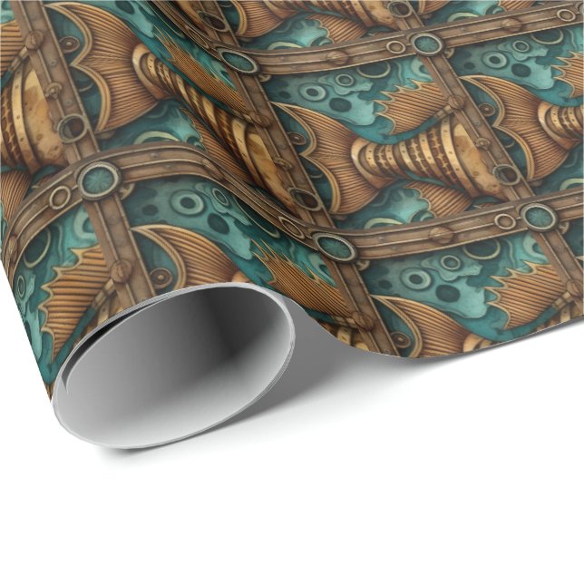 Papel De Presente Peixes Steampunk 1 de 3 PP 574 (Ponta do rolo)