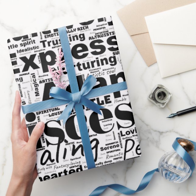 Papel De Presente Peixes Word Cloud Zodiac Inspiração (Presentear)