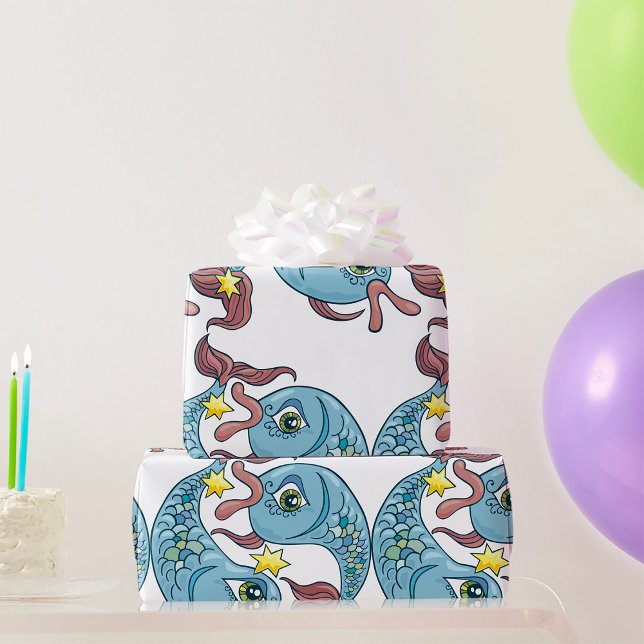 Papel De Presente Peixes Zodíaco Peixe Celestial Astrologia (Criador carregado)