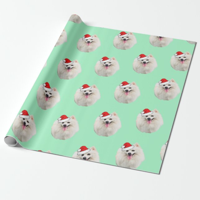 Papel De Presente Pekingese Branco vestindo um Chapéu Santa (Desenrolado)