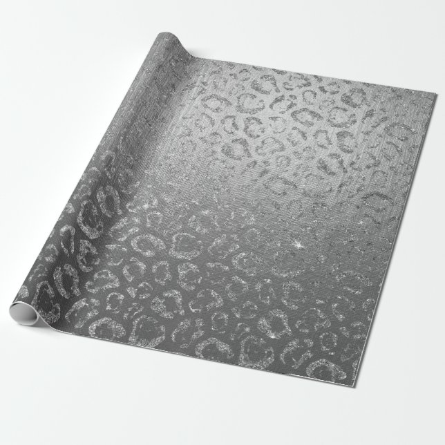 Papel De Presente Pele Animal Silver Shiny Leopard Vip (Desenrolado)