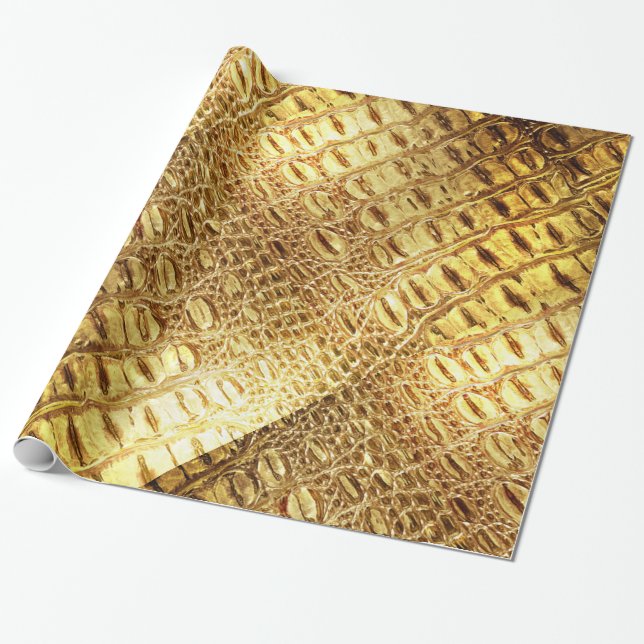 Papel De Presente Pele Brown Dourado brilhante do crocodilo do (Desenrolado)